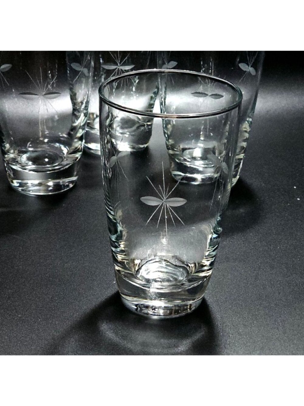 4 Libbey Starglow Highball Glasses 5.5” cut glass starlight stars MCM 12oz - Picture 4 of 6
